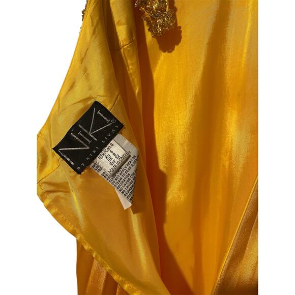 Niki by Niki Livas Formal Gown Maxi Dress US 4 Gold Yellow Halter Pleated Prom - Picture 8 of 15